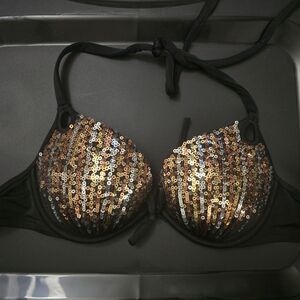 Victoria's Secret Black and Gold Sequin Halter Bra